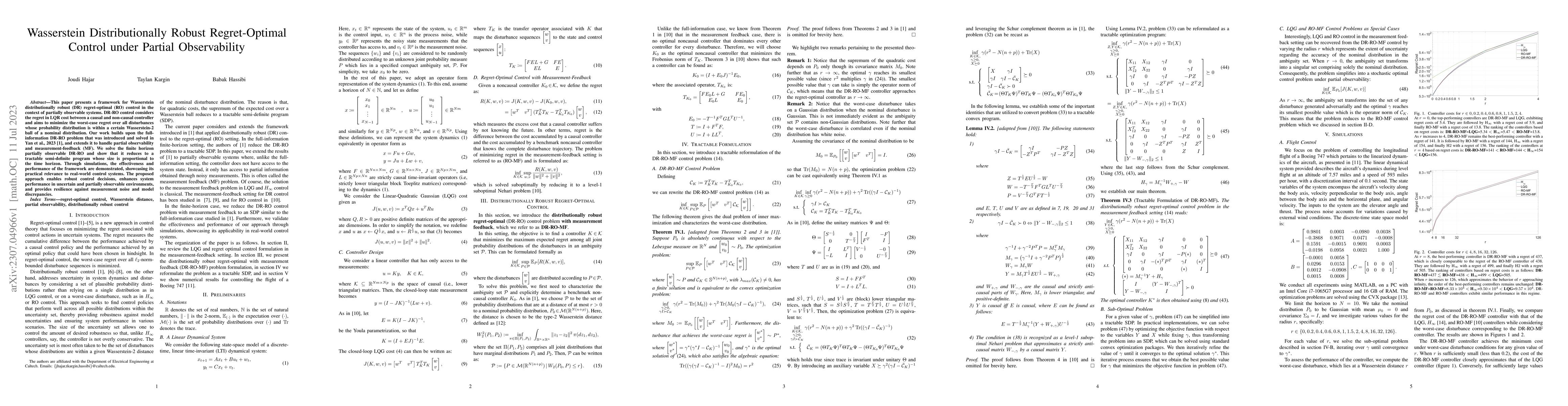 Thumbnail for Wasserstein Distributionally Robust Regret-Optimal Control under Partial
  Observability