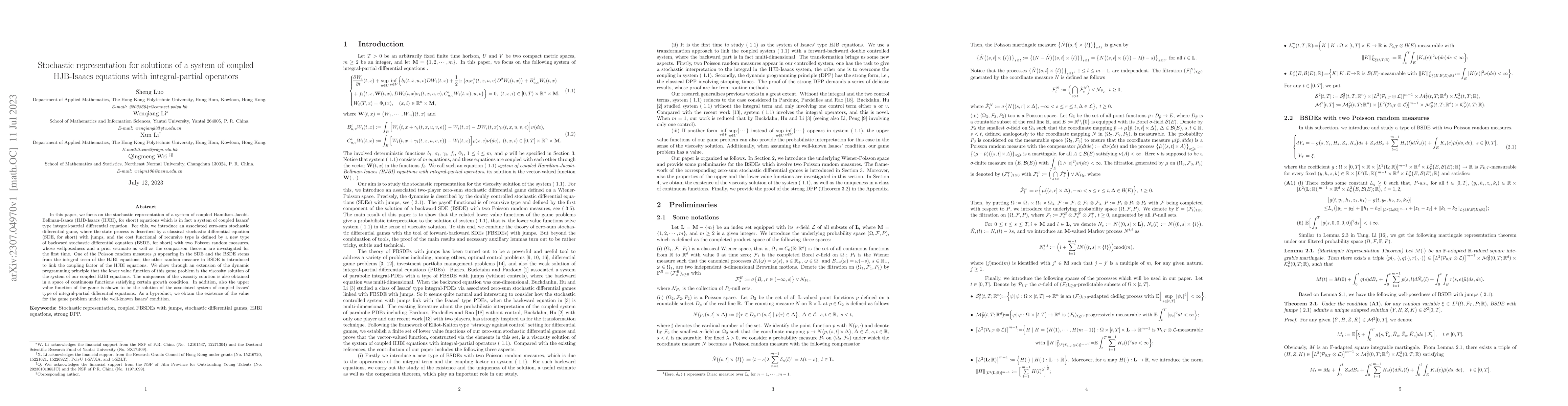 Thumbnail for Stochastic representation for solutions of a system of coupled
  HJB-Isaacs equations with integral-partial operators