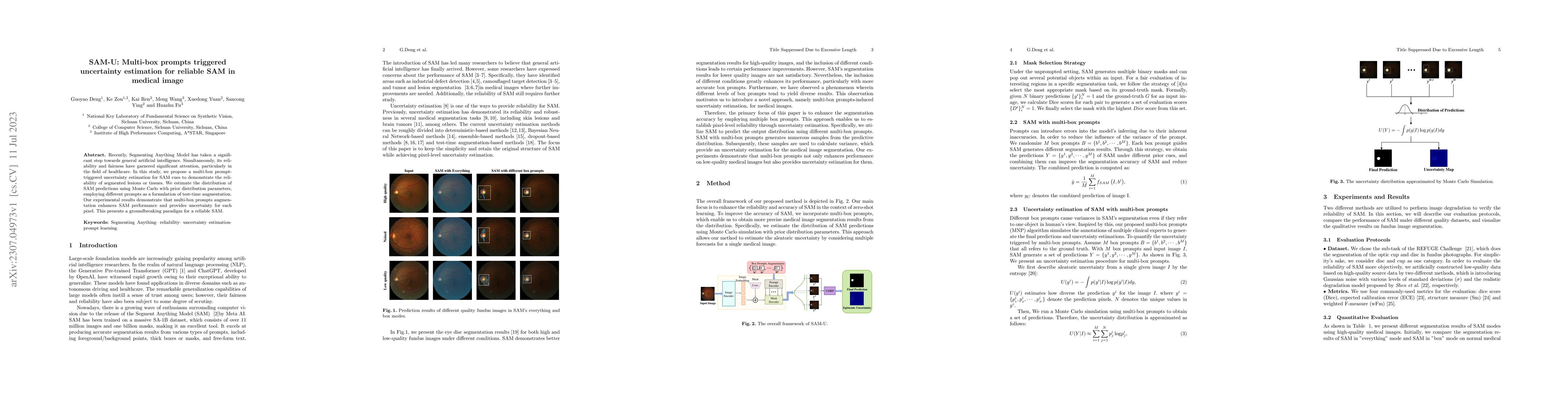 Thumbnail for SAM-U: Multi-box prompts triggered uncertainty estimation for reliable
  SAM in medical image