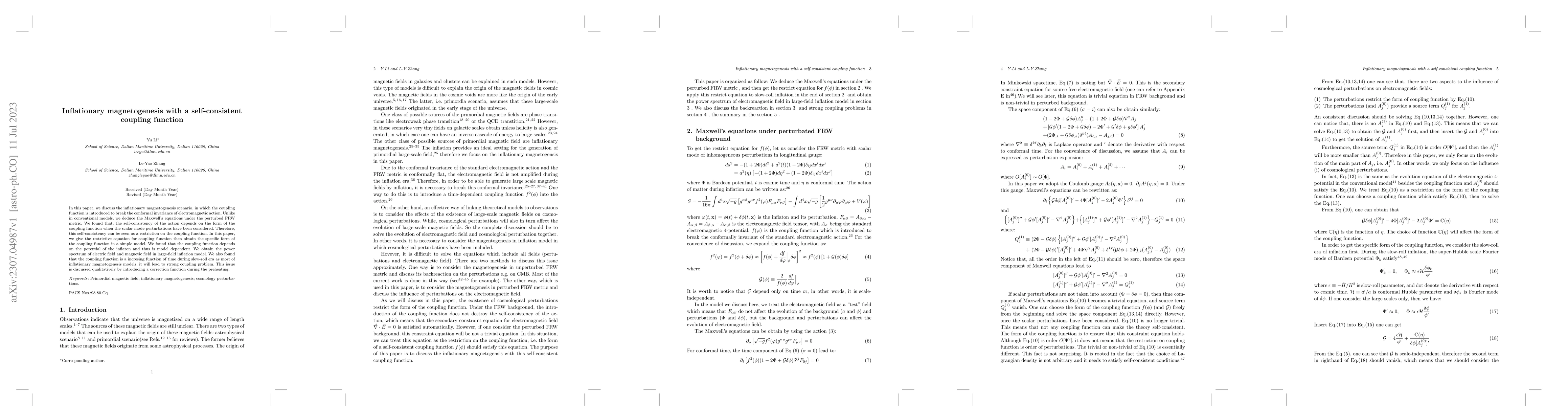 Thumbnail for Inflationary magnetogenesis with a self-consistent coupling function