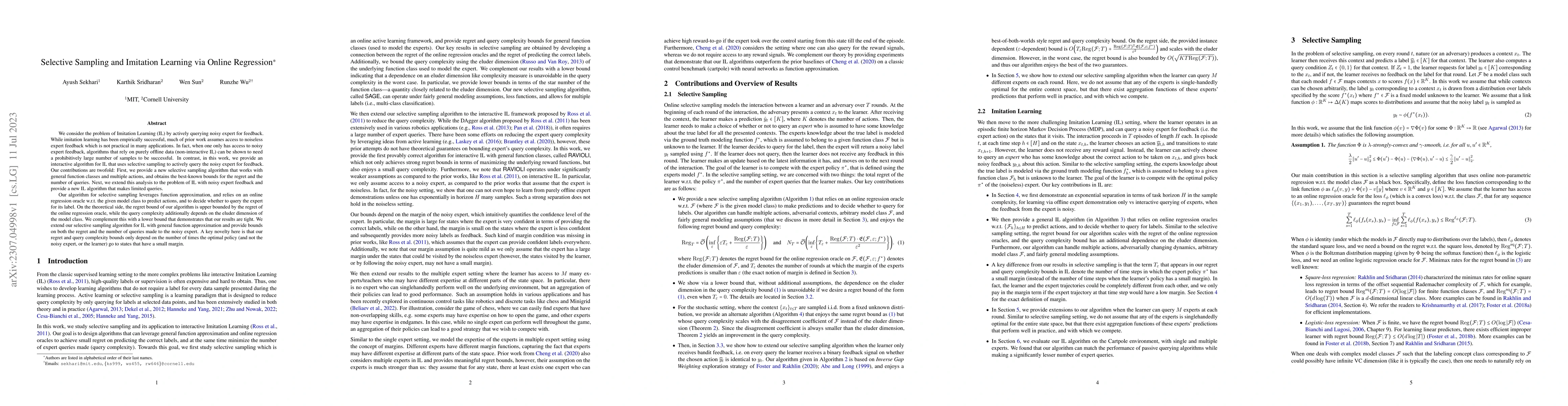 Thumbnail for Selective Sampling and Imitation Learning via Online Regression