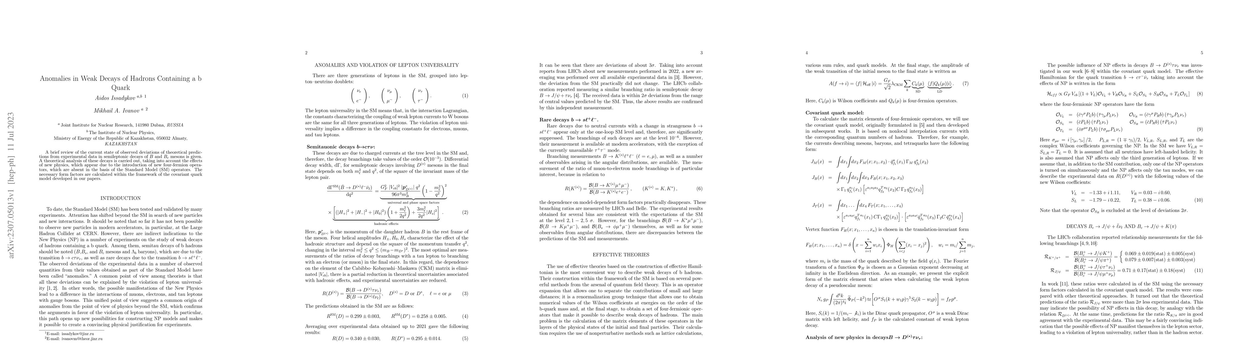 Thumbnail for Anomalies in Weak Decays of Hadrons Containing a b Quark