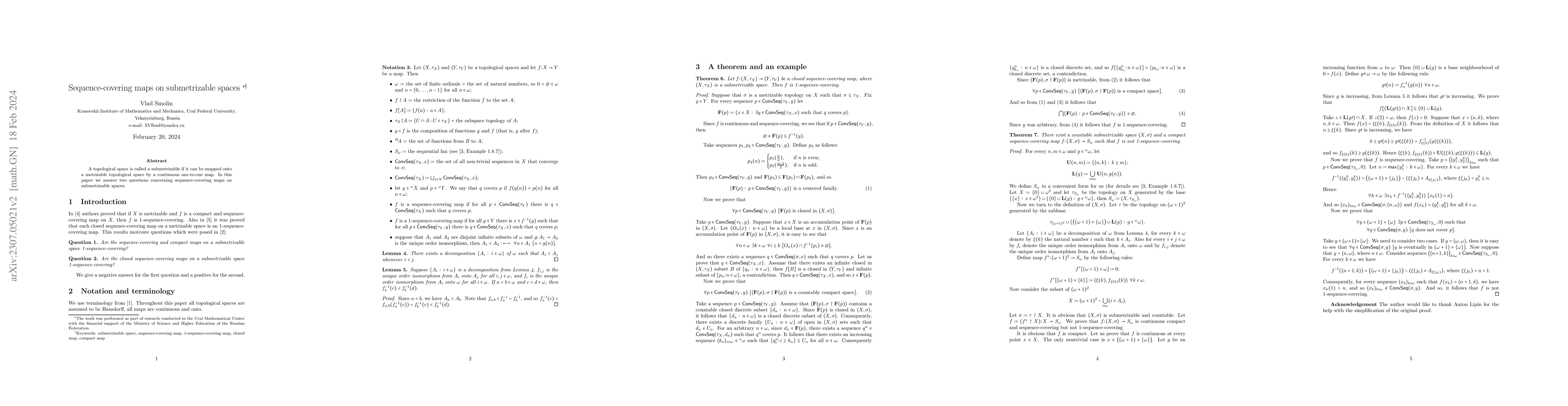 Thumbnail for Sequence-covering maps on submetrizable spaces