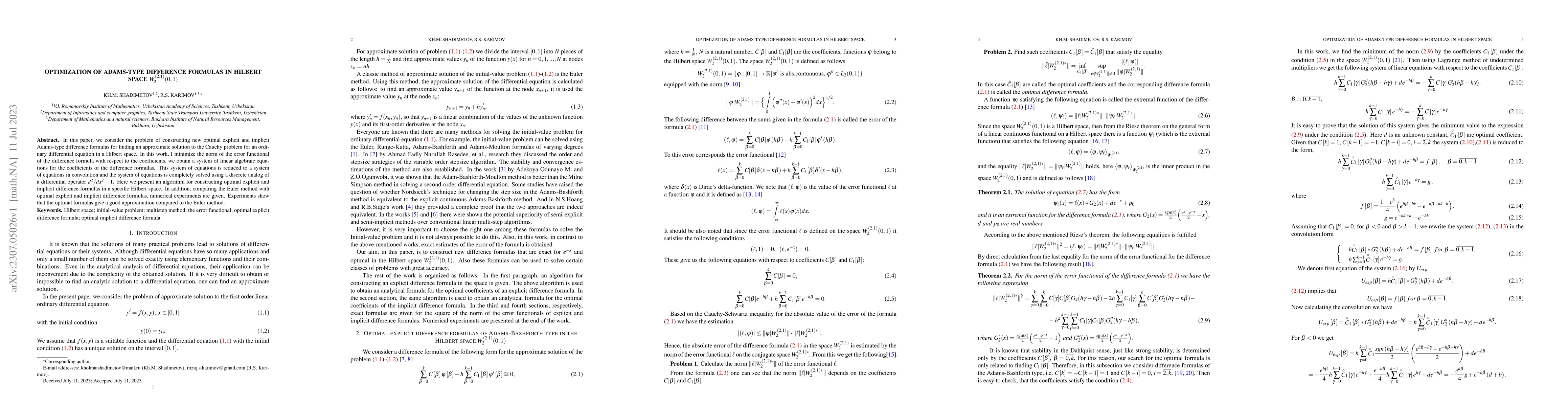 Thumbnail for Optimization of Adams-type difference formulas in Hilbert space
  $W_2^{(2,1)}(0,1)$
