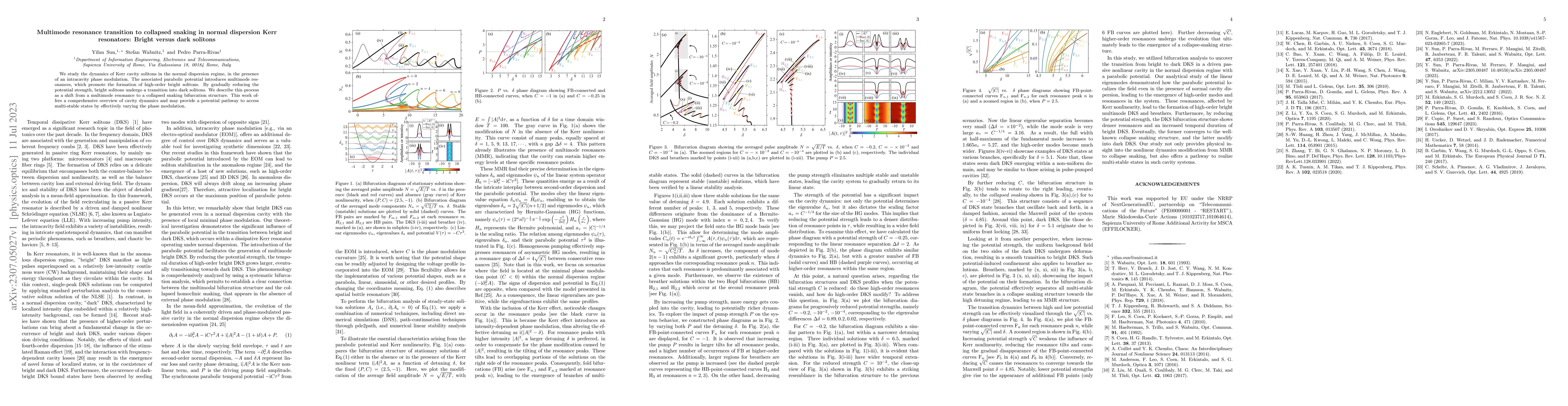 Thumbnail for Multimode resonance transition to collapsed snaking in normal dispersion
  Kerr resonators: Bright versus dark solitons
