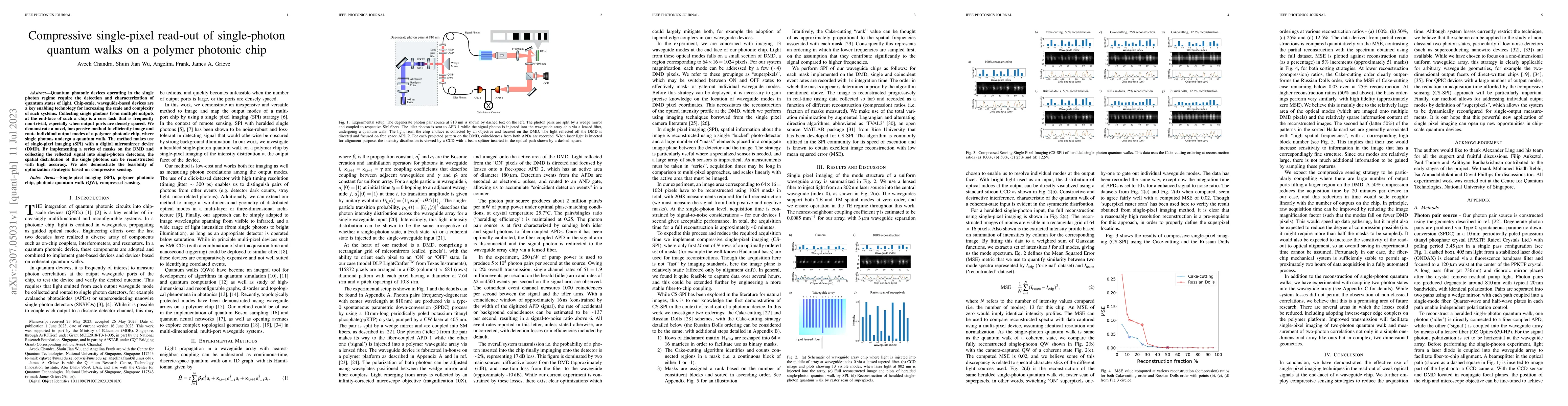 Thumbnail for Compressive single-pixel read-out of single-photon quantum walks on a
  polymer photonic chip