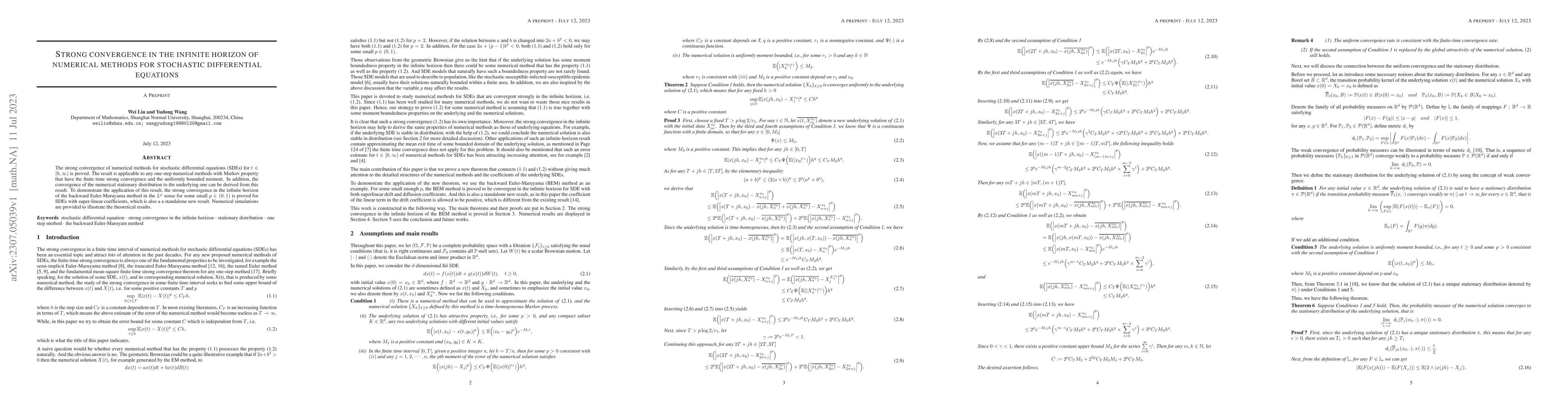 Thumbnail for Strong convergence in the infinite horizon of numerical methods for
  stochastic differential equations