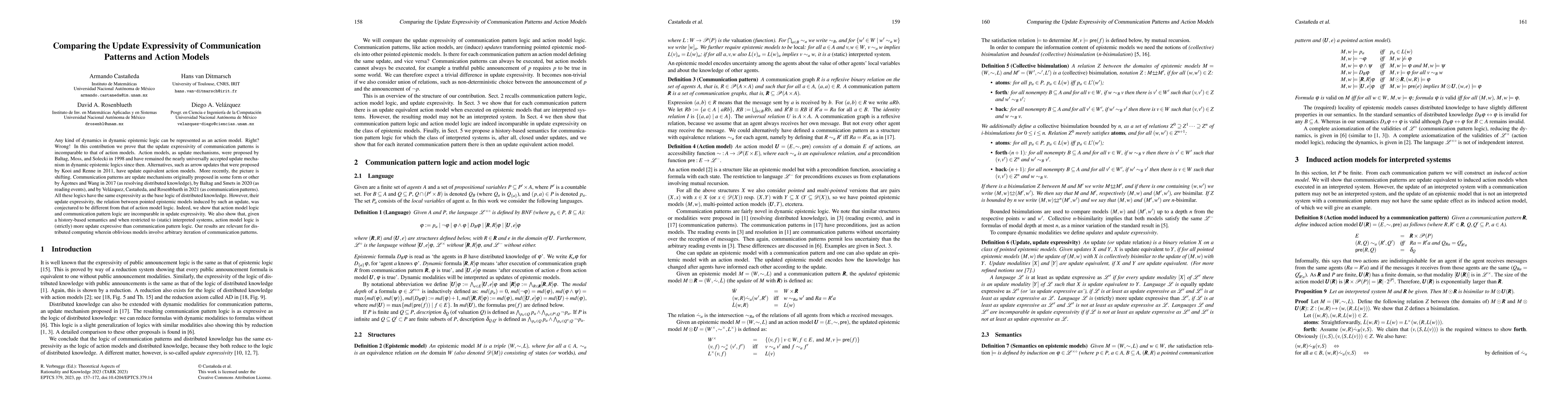 Thumbnail for Comparing the Update Expressivity of Communication Patterns and Action
  Models
