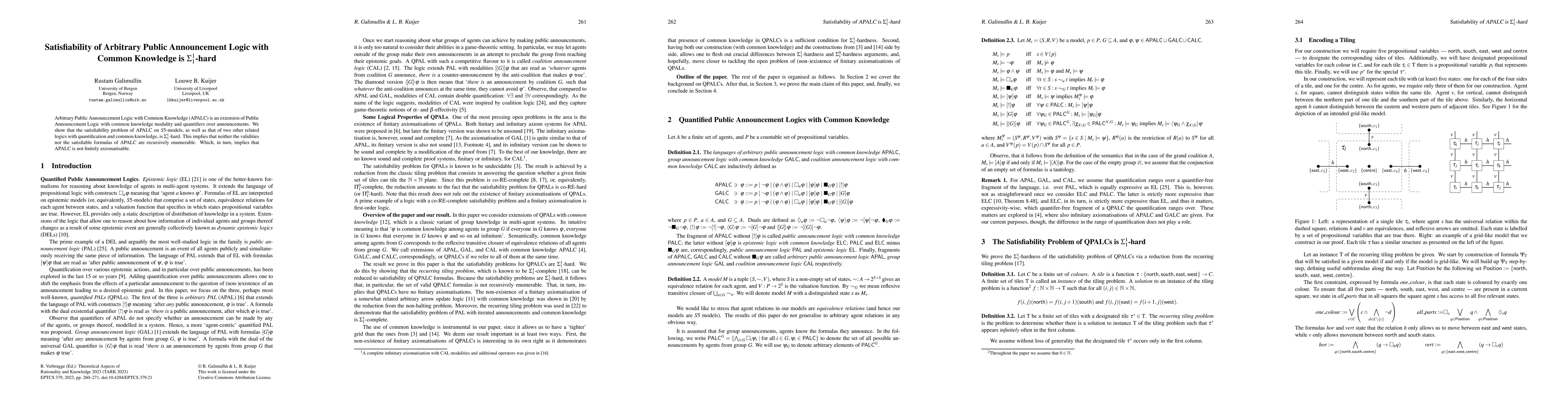 Thumbnail for Satisfiability of Arbitrary Public Announcement Logic with Common
  Knowledge is $\Sigma^1_1$-hard