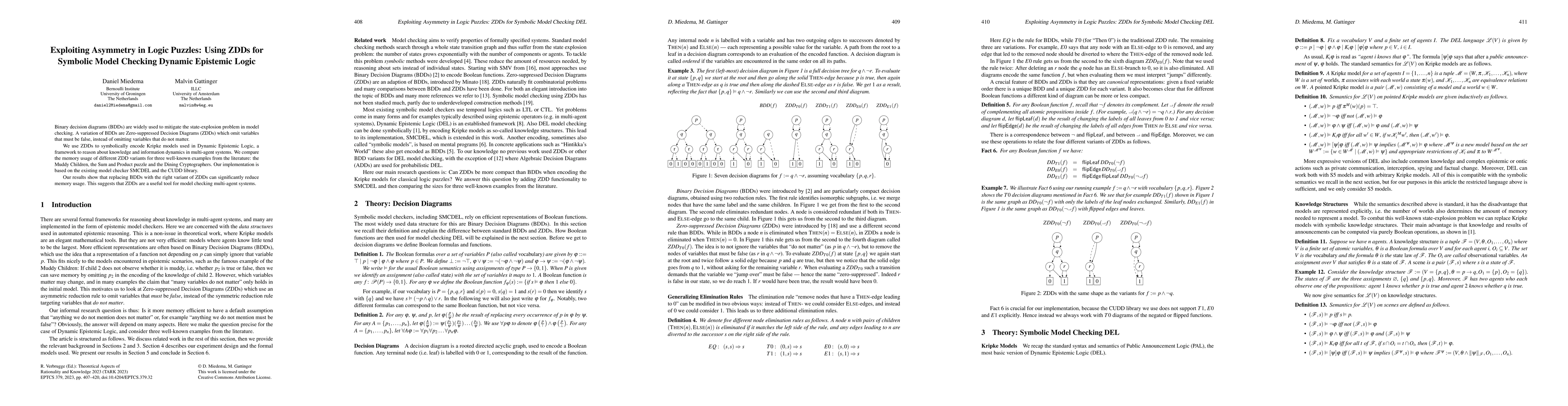 Thumbnail for Exploiting Asymmetry in Logic Puzzles: Using ZDDs for Symbolic Model
  Checking Dynamic Epistemic Logic