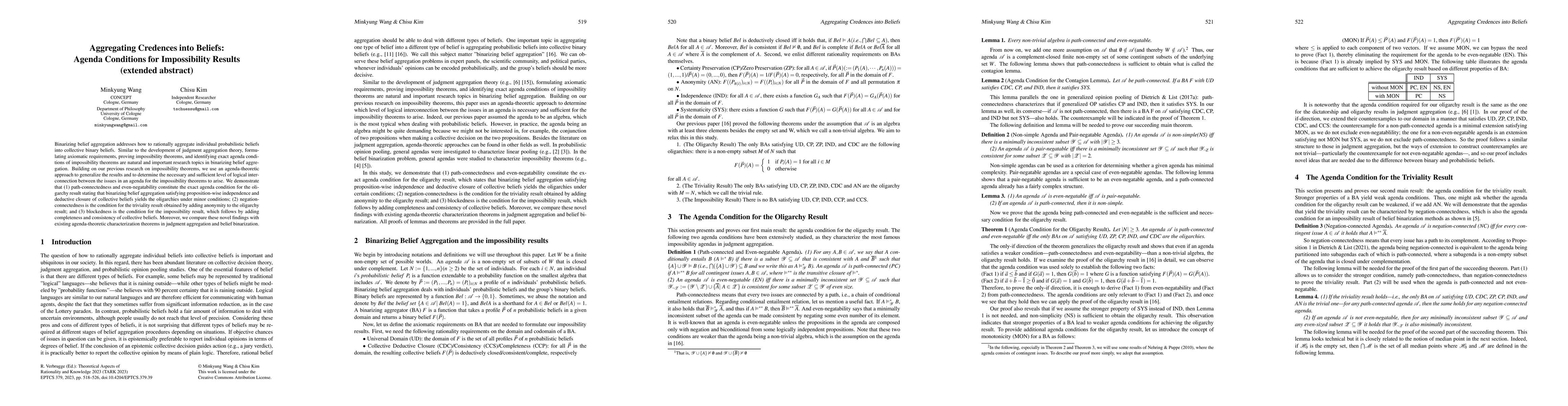 Thumbnail for Aggregating Credences into Beliefs: Agenda Conditions for Impossibility
  Results