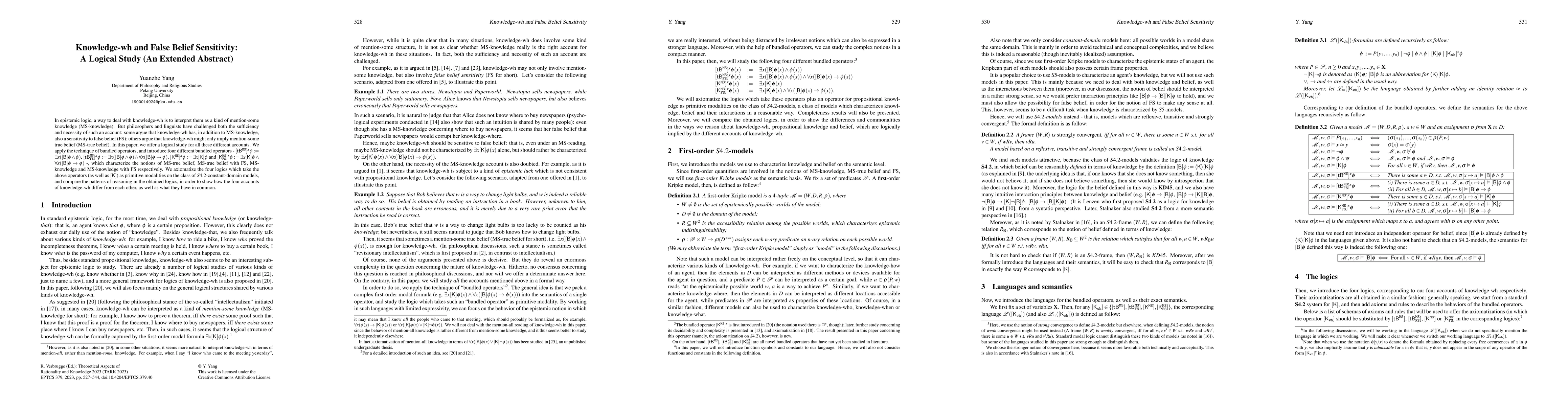 Thumbnail for Knowledge-wh and False Belief Sensitivity: A Logical Study (An Extended
  Abstract)