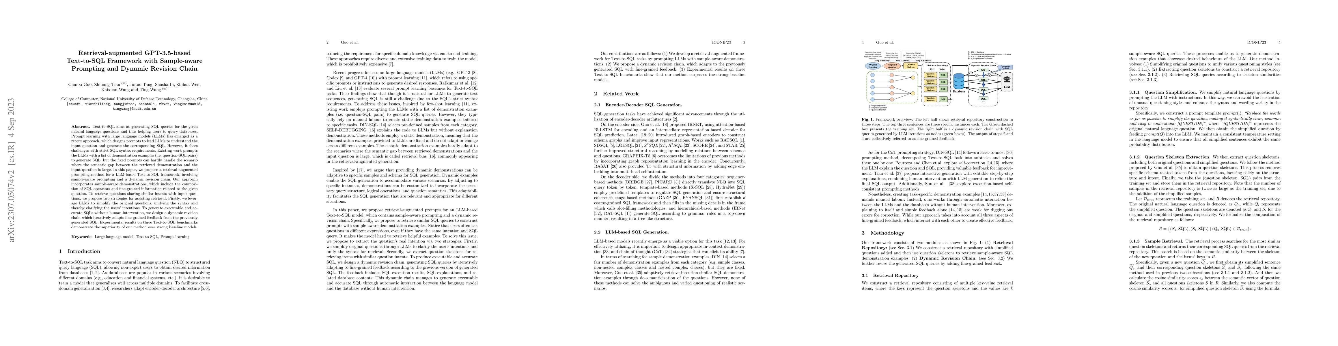 Thumbnail for Retrieval-augmented GPT-3.5-based Text-to-SQL Framework with
  Sample-aware Prompting and Dynamic Revision Chain
