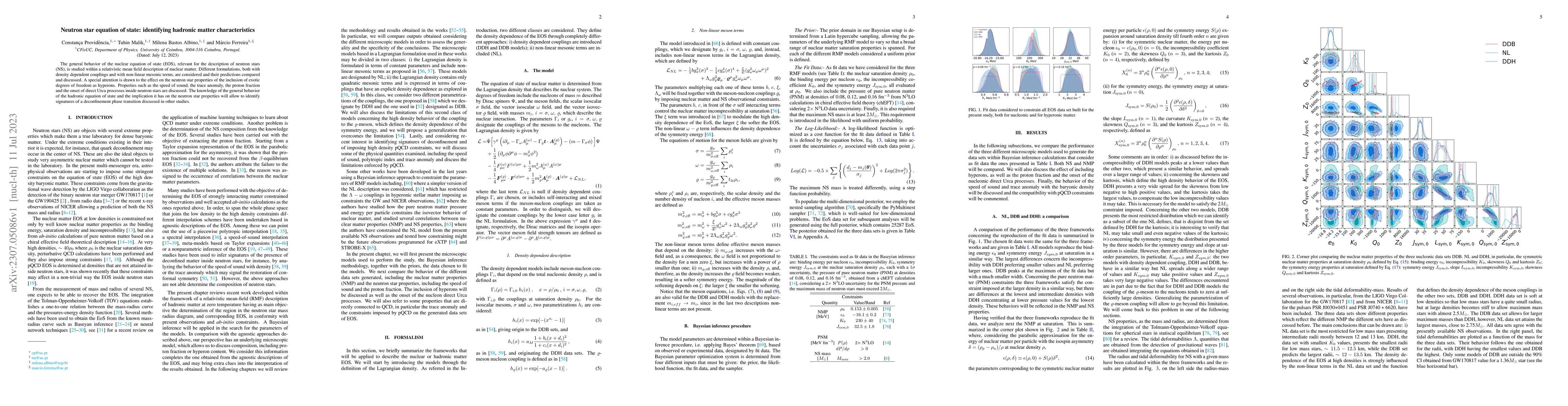 Thumbnail for Neutron star equation of state: identifying hadronic matter
  characteristics