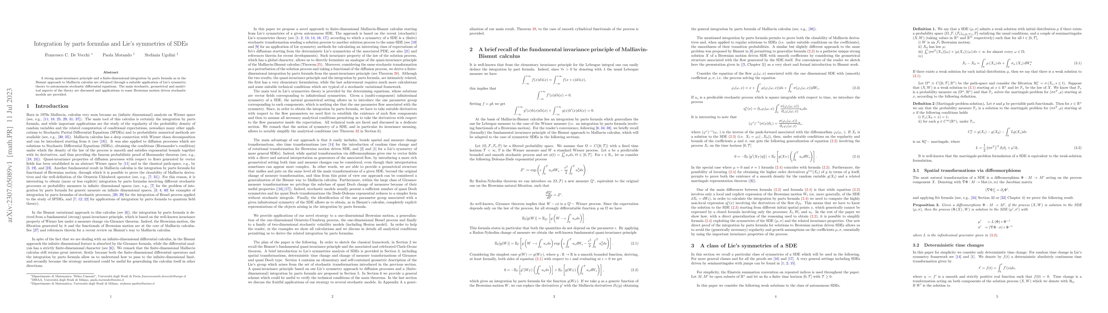Thumbnail for Integration by parts formulas and Lie's symmetries of SDEs