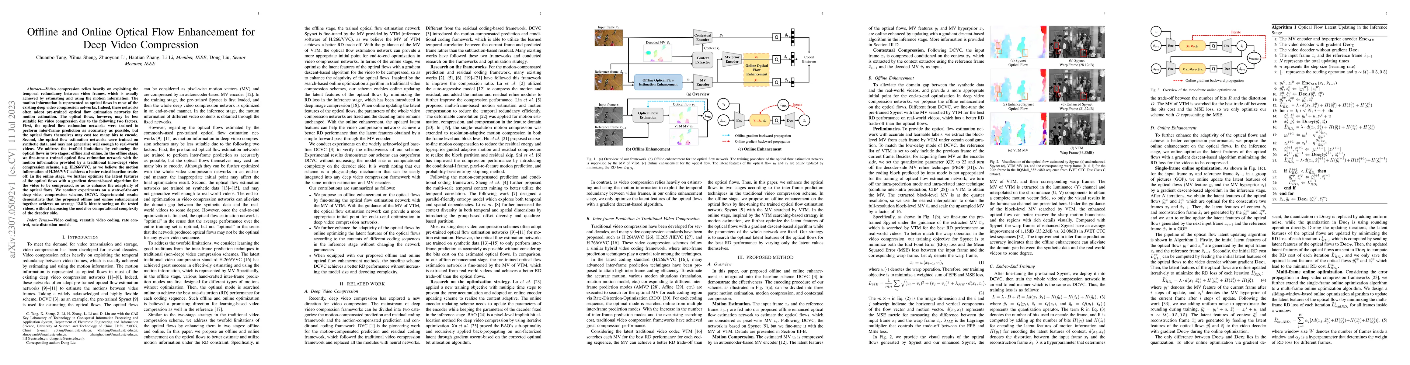 Thumbnail for Offline and Online Optical Flow Enhancement for Deep Video Compression
