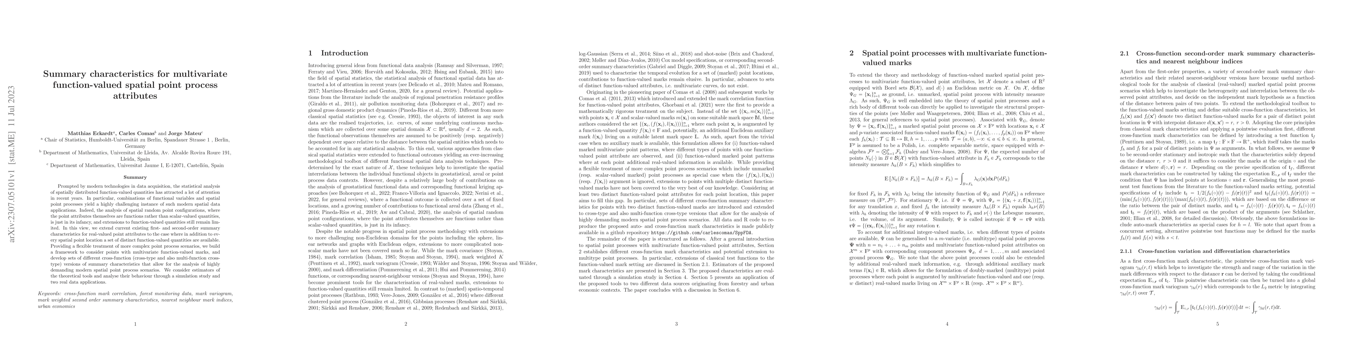 Thumbnail for Summary characteristics for multivariate function-valued spatial point
  process attributes