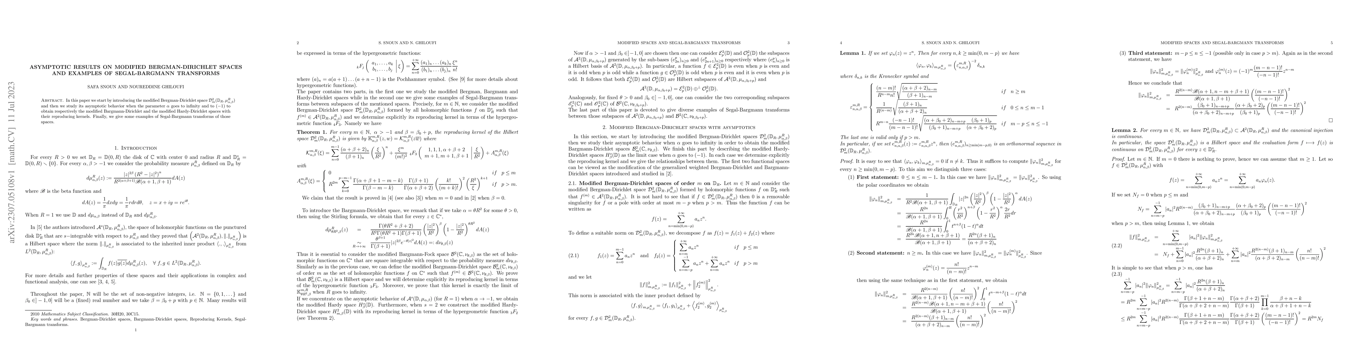 Thumbnail for Asymptotic results on modified Bergman-Dirichlet spaces and examples of
  Segal-Bargmann transforms