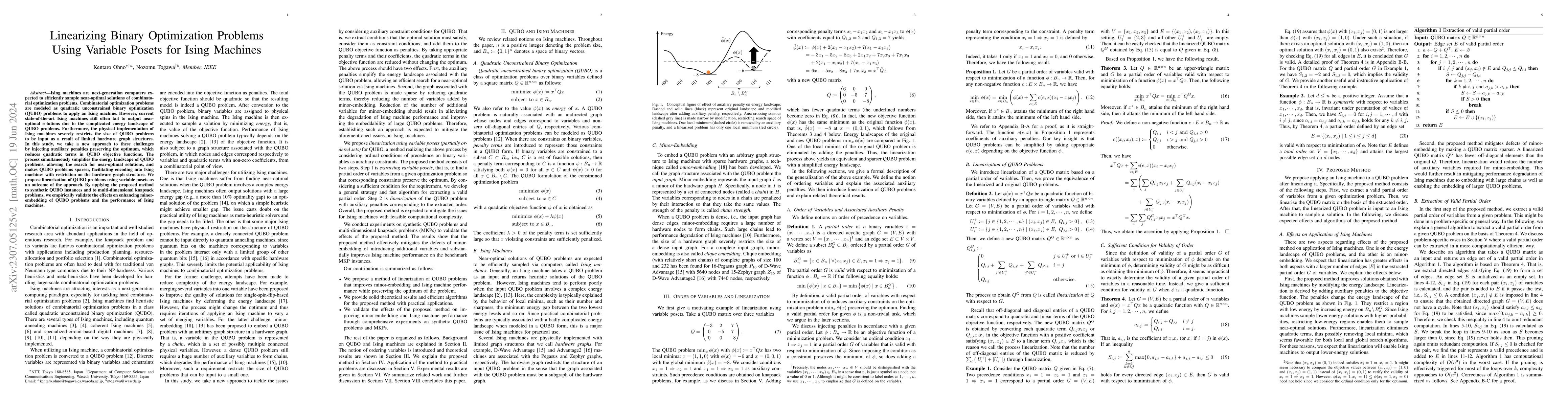 Thumbnail for Linearizing Binary Optimization Problems Using Variable Posets for Ising
  Machines
