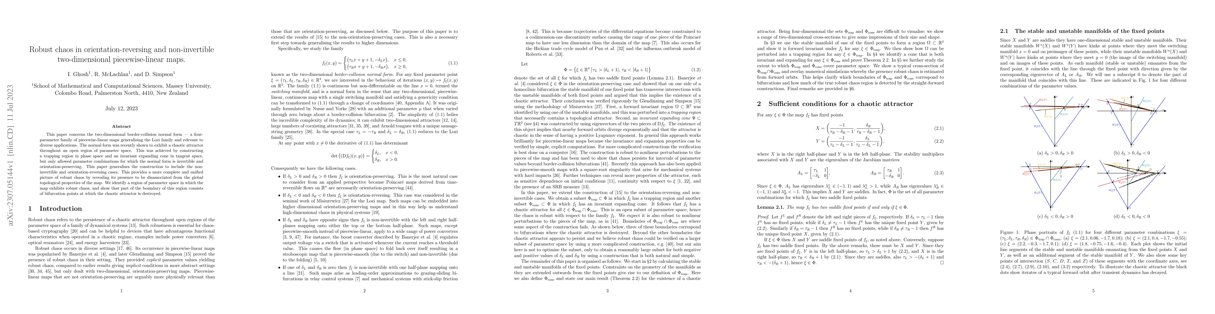 Thumbnail for Robust chaos in orientation-reversing and non-invertible two-dimensional
  piecewise-linear maps