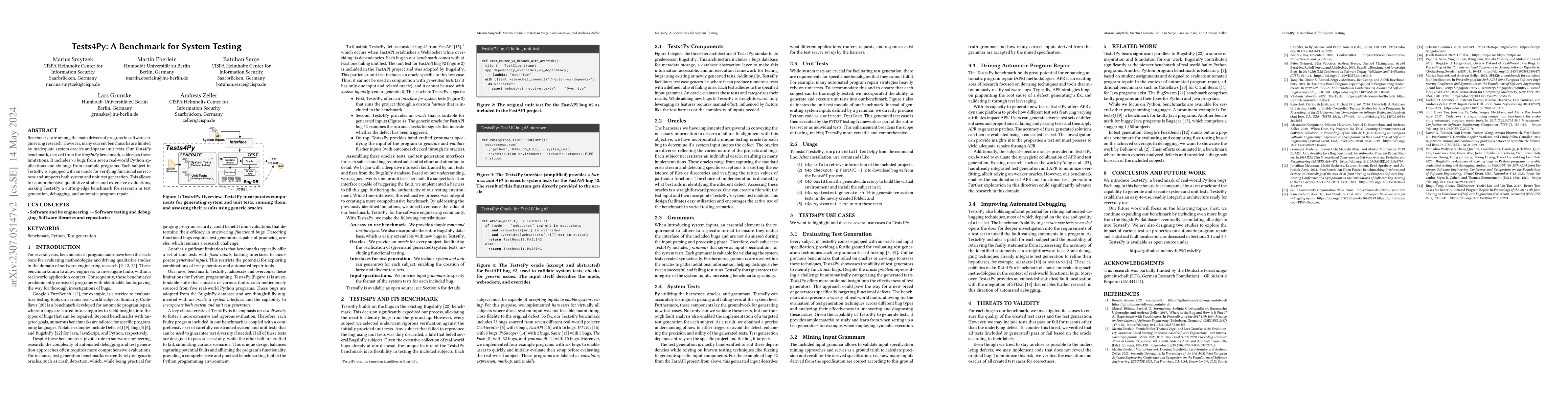 Thumbnail for Tests4Py: A Benchmark for System Testing