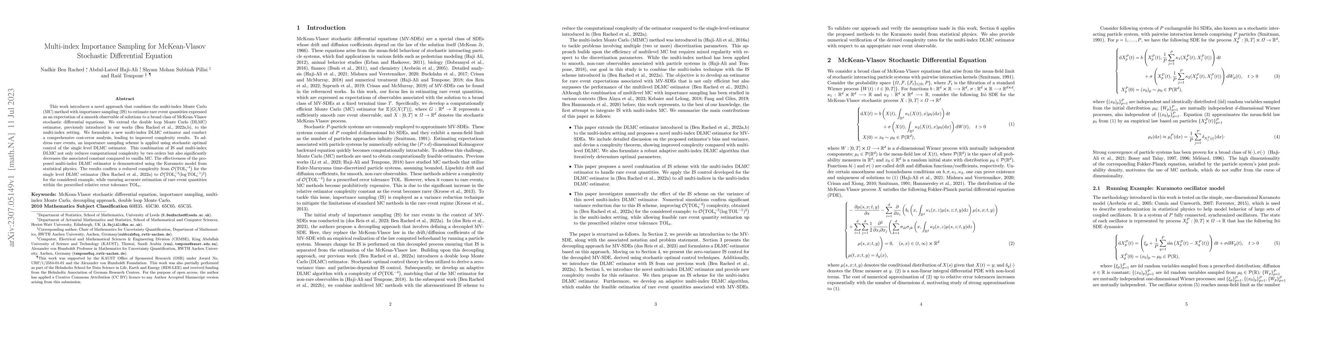 Thumbnail for Multi-index Importance Sampling for McKean-Vlasov Stochastic
  Differential Equation
