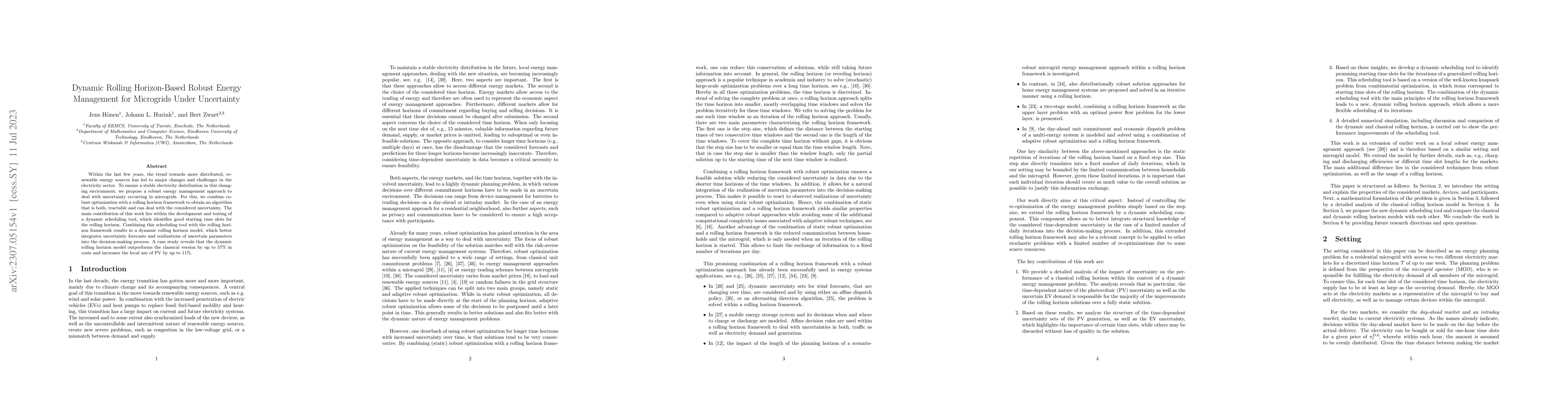 Thumbnail for Dynamic Rolling Horizon-Based Robust Energy Management for Microgrids
  Under Uncertainty
