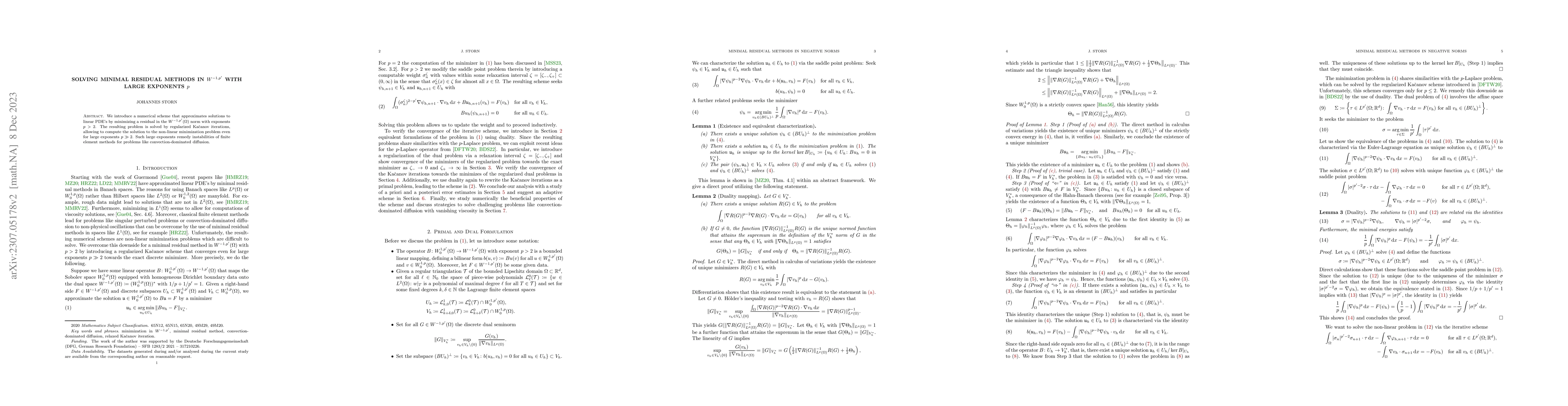 Thumbnail for Solving Minimal Residual Methods in $W^{-1,p'}$ with large Exponents $p$