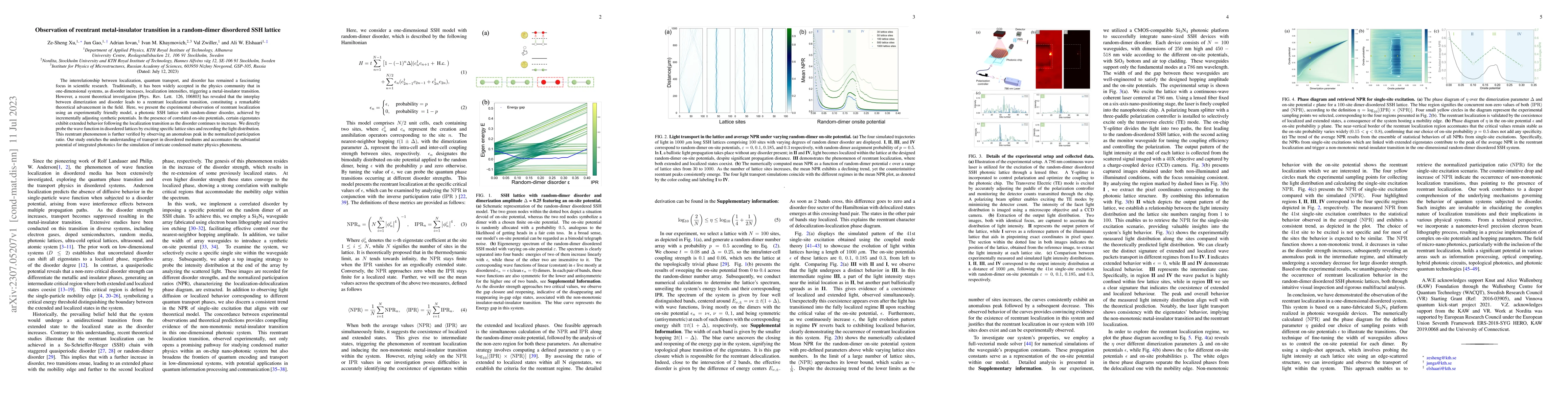 Thumbnail for Observation of reentrant metal-insulator transition in a random-dimer
  disordered SSH lattice
