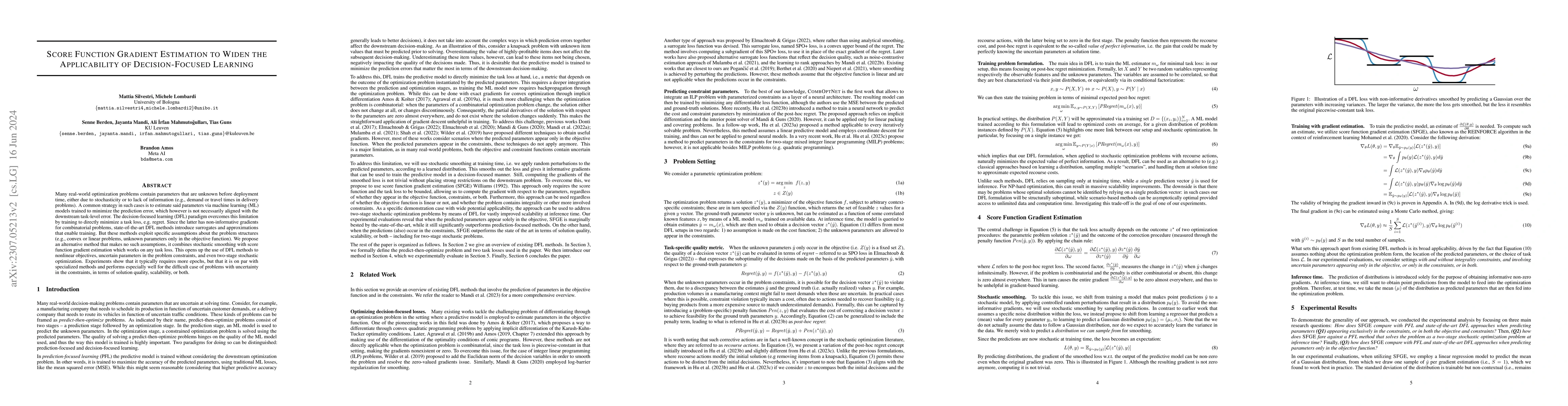 Thumbnail for Score Function Gradient Estimation to Widen the Applicability of
  Decision-Focused Learning