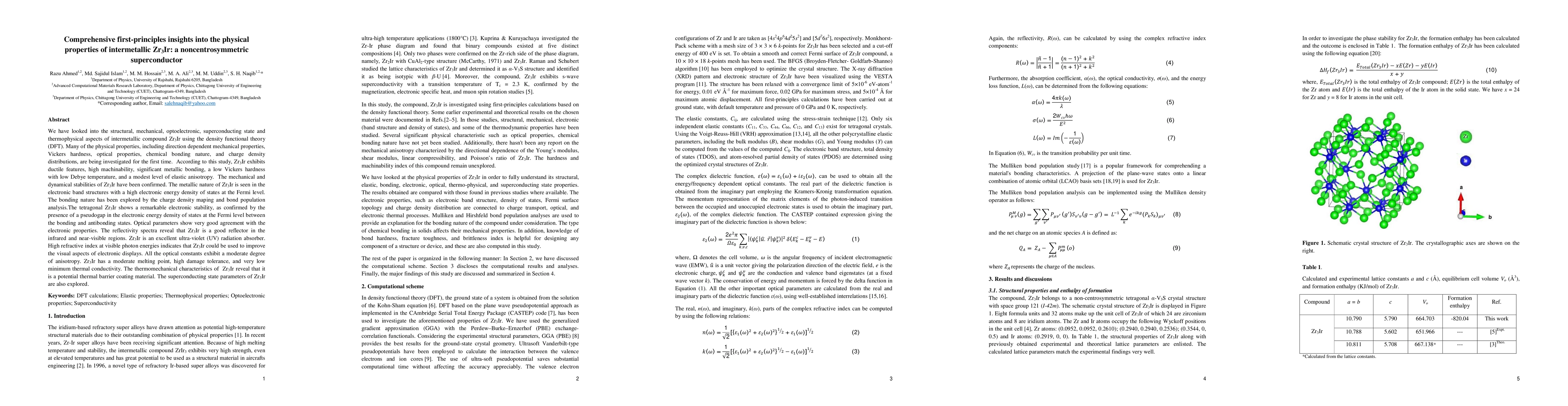 Thumbnail for Comprehensive first-principles insights into the physical properties of
  intermetallic Zr$_3$Ir: a noncentrosymmetric superconductor