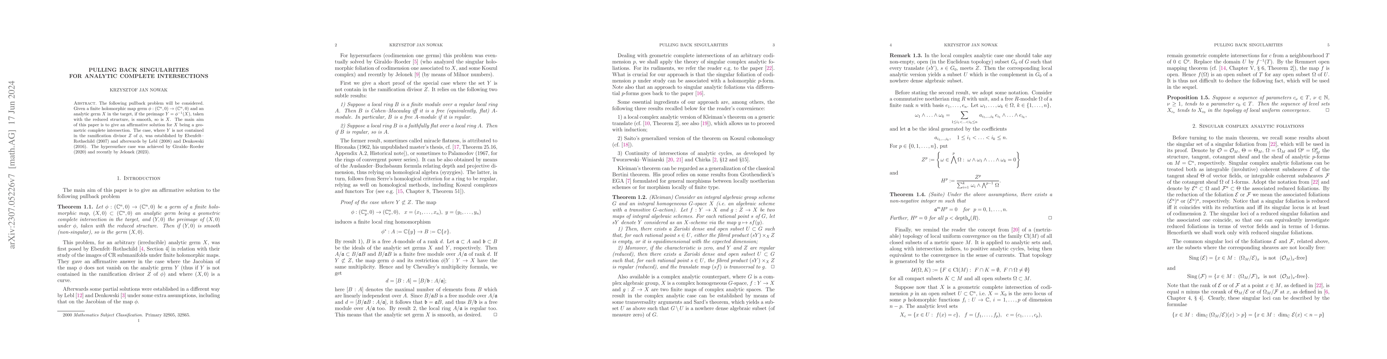 Thumbnail for Pulling back singularities for analytic complete intersections
