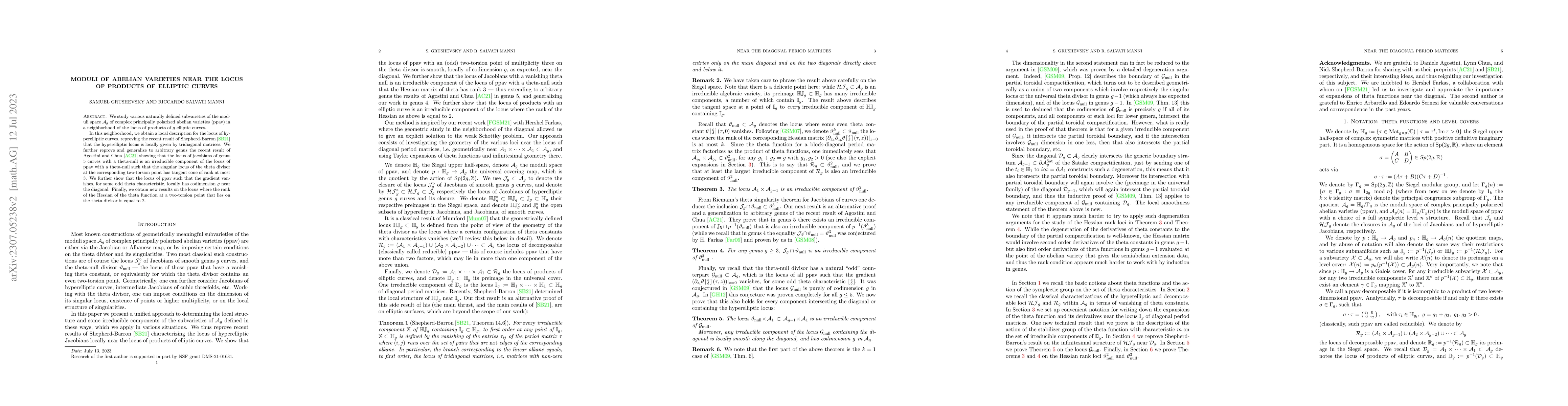Thumbnail for Moduli of abelian varieties near the locus of products of elliptic
  curves