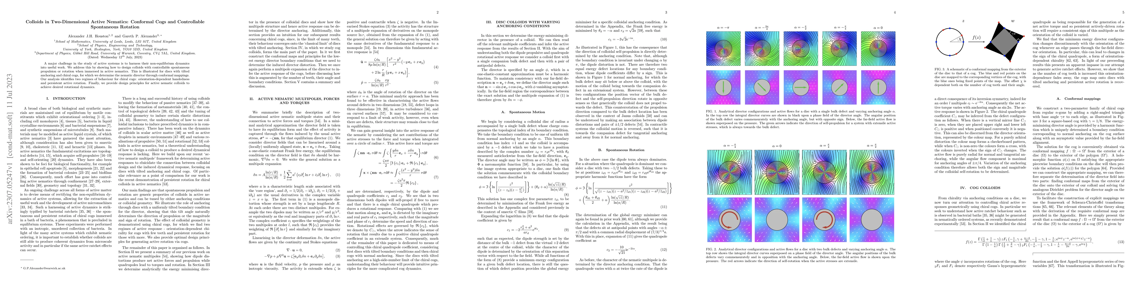 Thumbnail for Colloids in Two-Dimensional Active Nematics: Conformal Cogs and
  Controllable Spontaneous Rotation