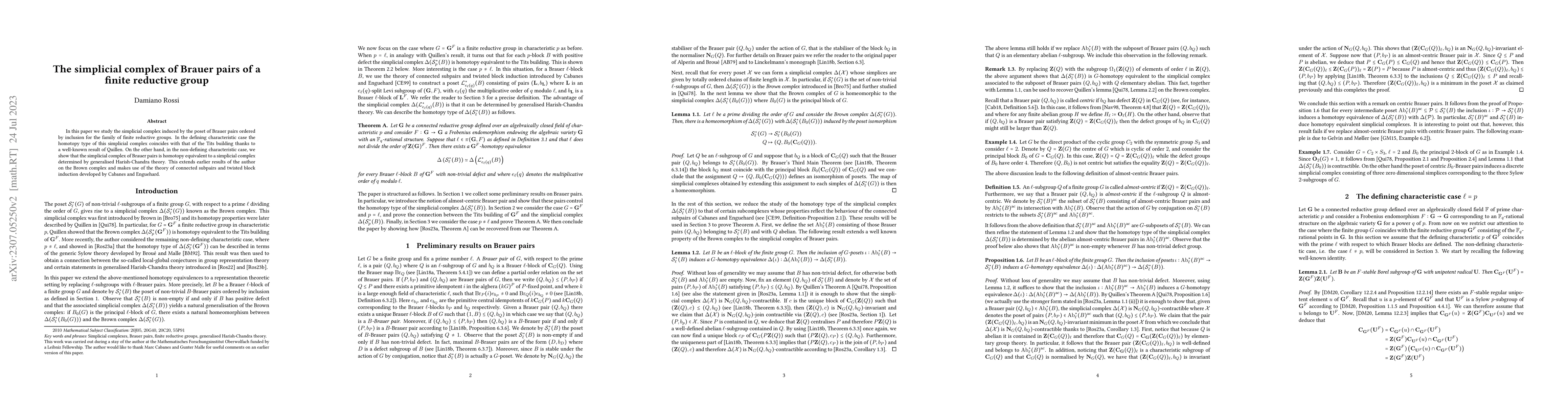 Thumbnail for The simplicial complex of Brauer pairs of a finite reductive group