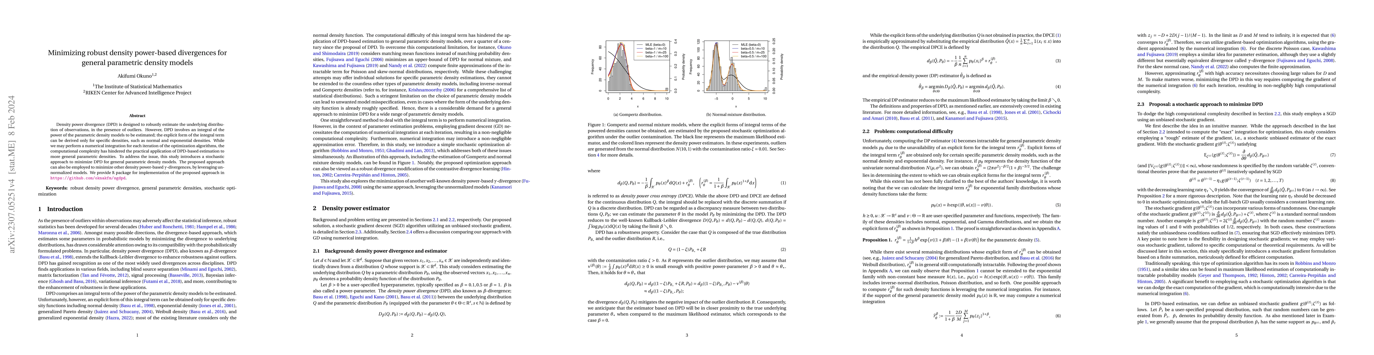 Thumbnail for Minimizing robust density power-based divergences for general parametric
  density models
