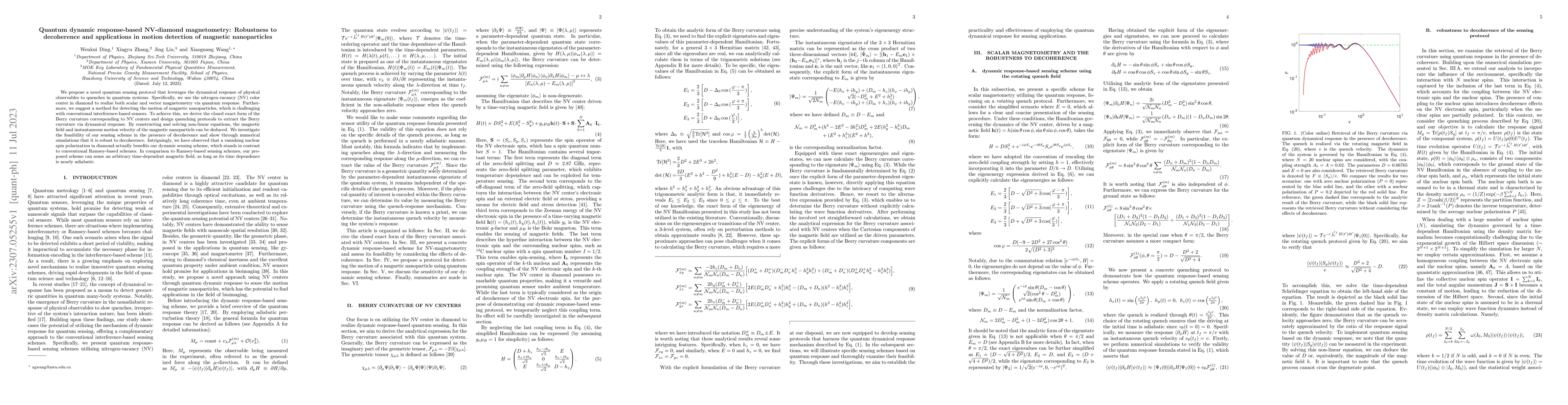 Thumbnail for Quantum dynamic response-based NV-diamond magnetometry: Robustness to
  decoherence and applications in motion detection of magnetic nanoparticles