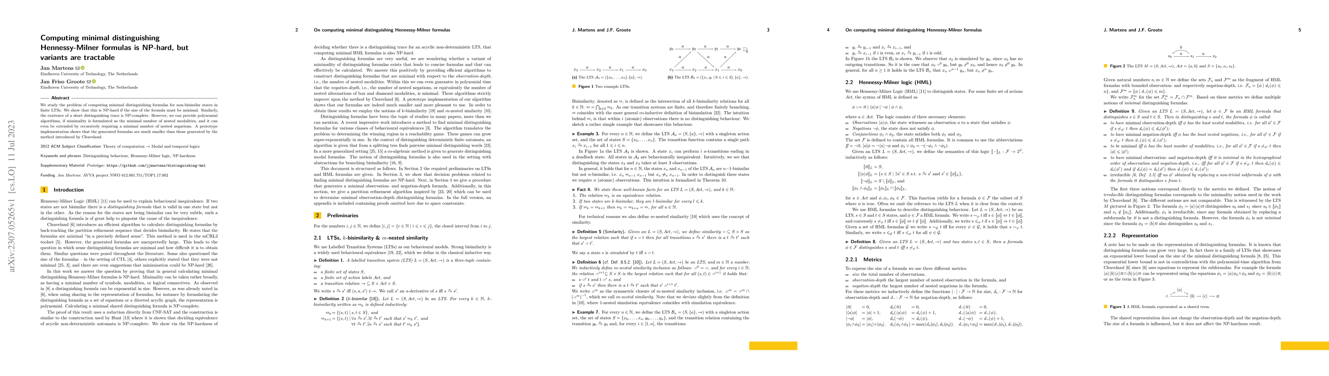 Thumbnail for Computing minimal distinguishing Hennessy-Milner formulas is NP-hard,
  but variants are tractable