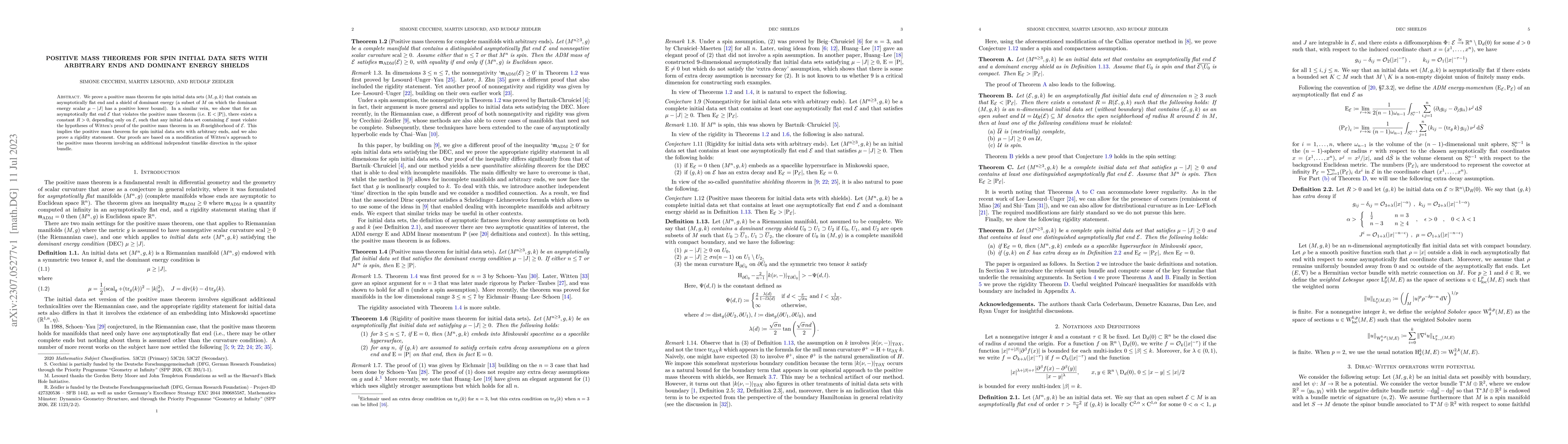 Thumbnail for Positive mass theorems for spin initial data sets with arbitrary ends
  and dominant energy shields
