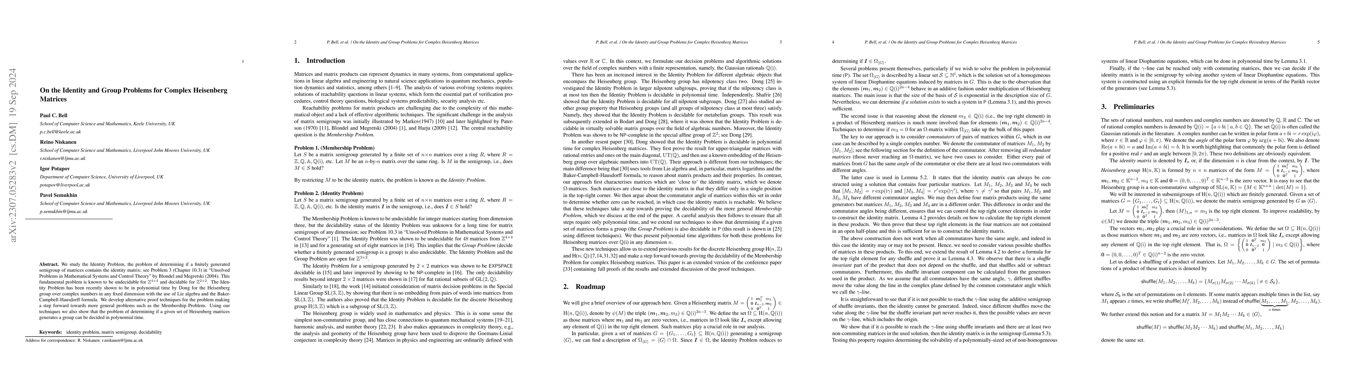 Thumbnail for On the Identity and Group Problems for Complex Heisenberg Matrices