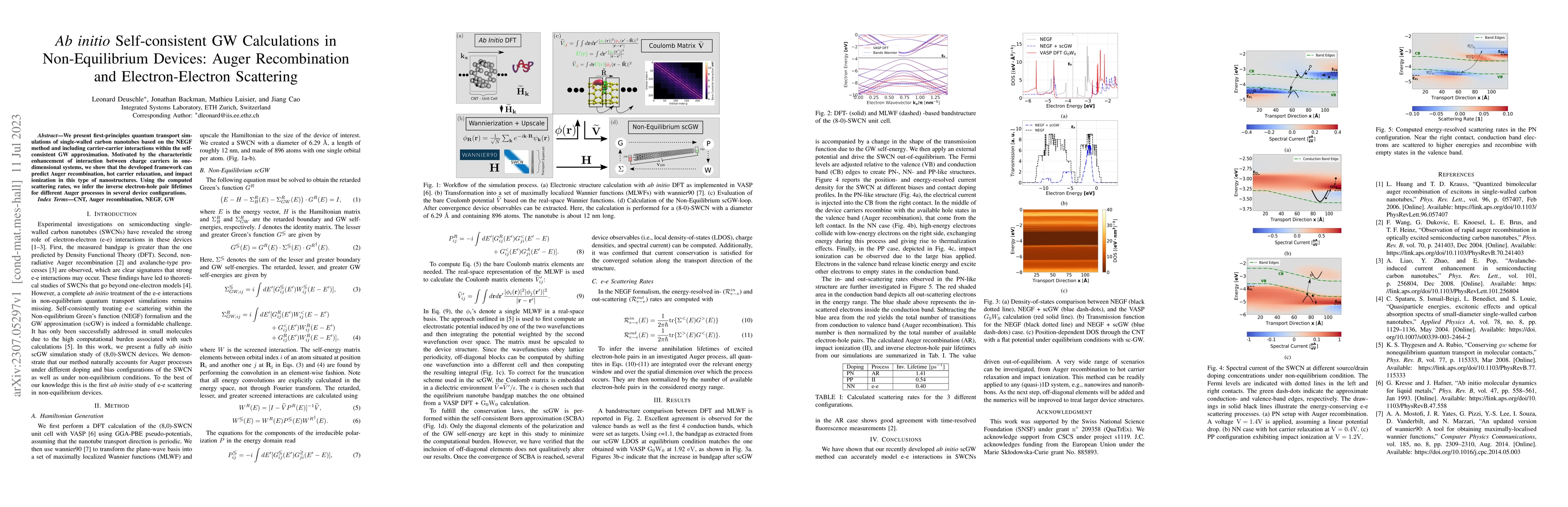 Thumbnail for Ab initio Self-consistent GW Calculations in Non-Equilibrium Devices:
  Auger Recombination and Electron-Electron Scattering