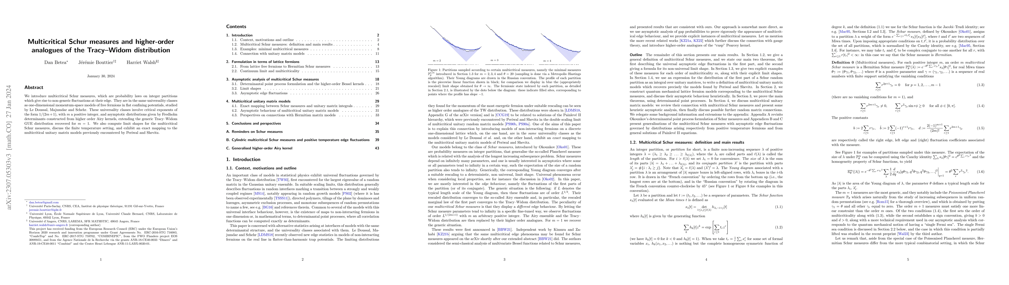 Thumbnail for Multicritical Schur measures and higher-order analogues of the
  Tracy-Widom distribution