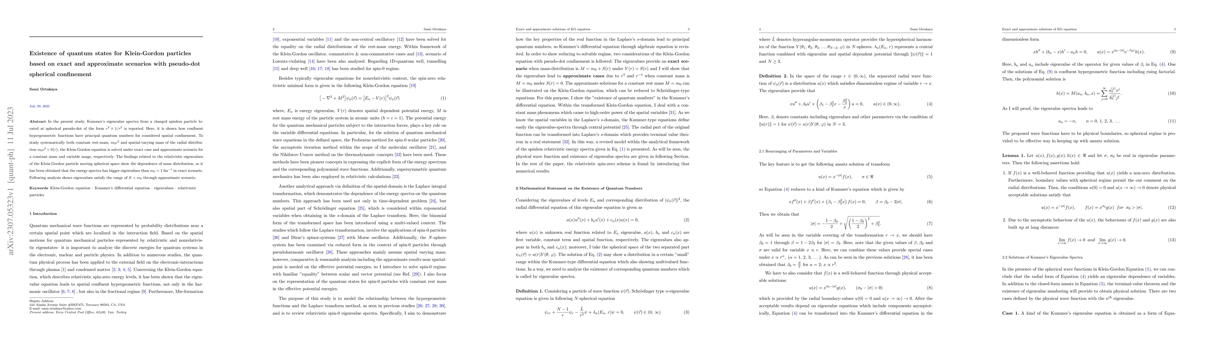 Thumbnail for Existence of quantum states for Klein-Gordon particles based on exact
  and approximate scenarios with pseudo-dot spherical confinement