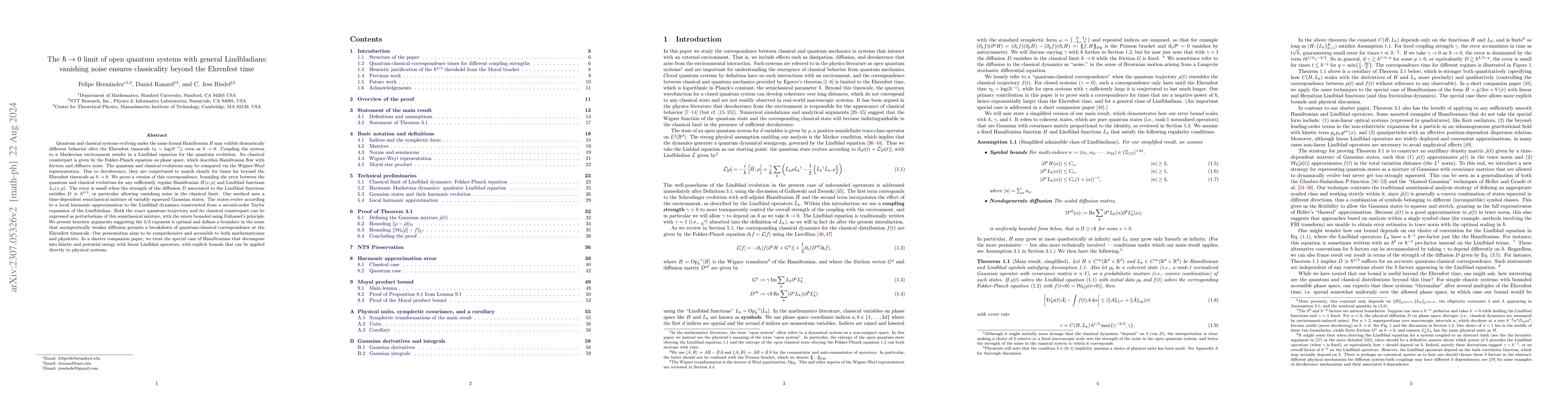 Thumbnail for The $\hbar\to 0$ limit of open quantum systems with general
  Lindbladians: vanishing noise ensures classicality beyond the Ehrenfest time