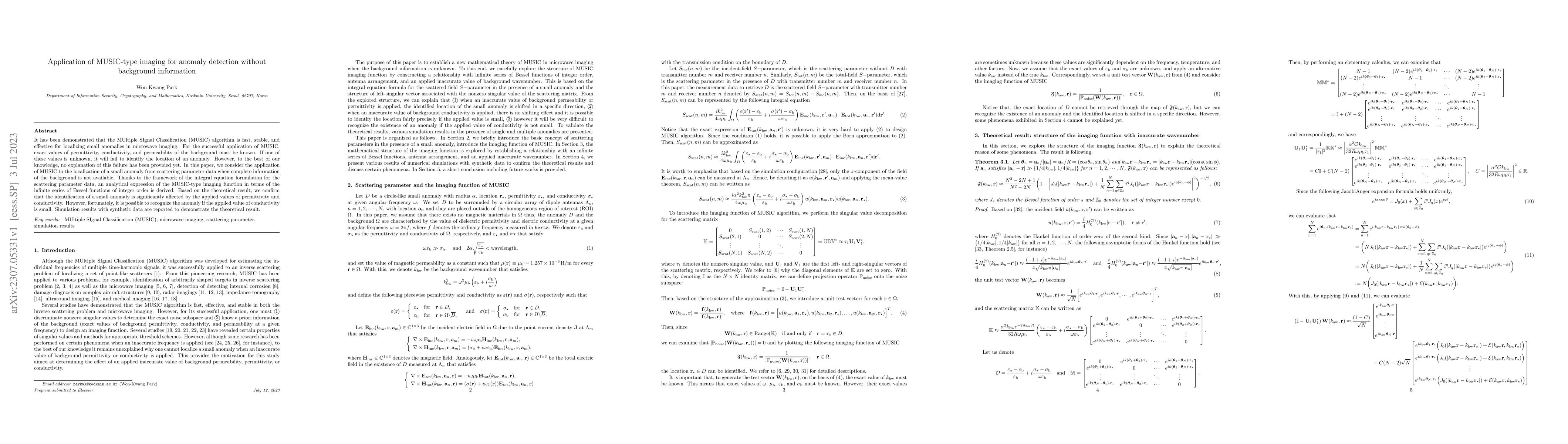 Thumbnail for Application of MUSIC-type imaging for anomaly detection without
  background information