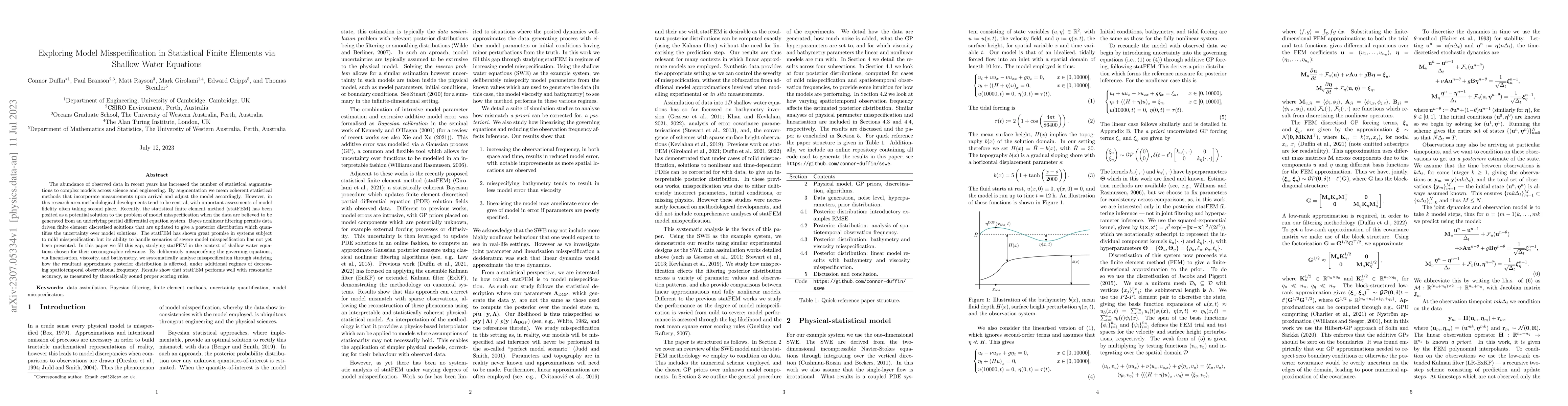 Thumbnail for Exploring Model Misspecification in Statistical Finite Elements via
  Shallow Water Equations