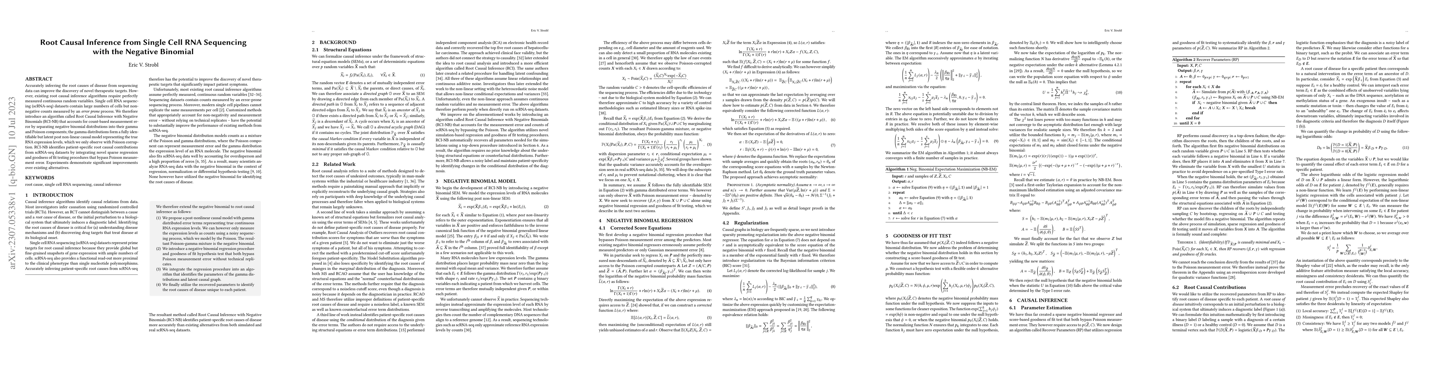 Thumbnail for Root Causal Inference from Single Cell RNA Sequencing with the Negative
  Binomial