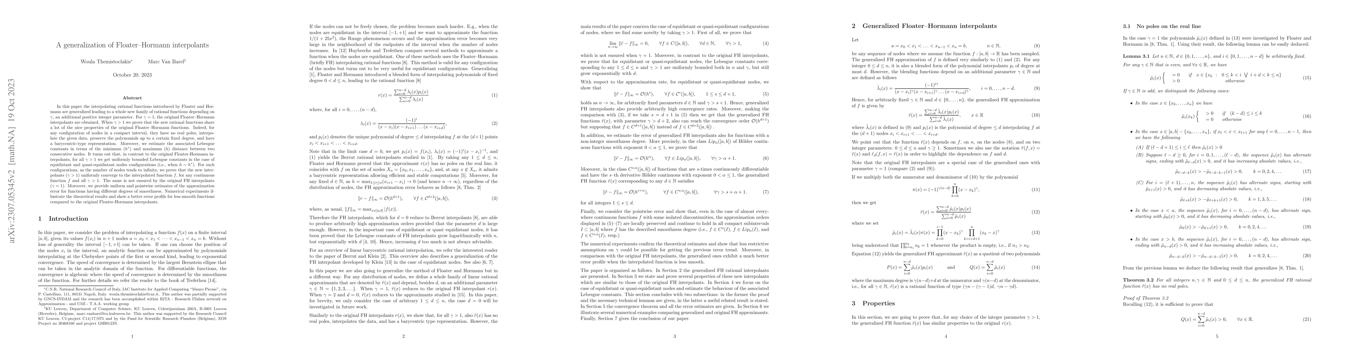 Thumbnail for A generalization of Floater--Hormann interpolants
