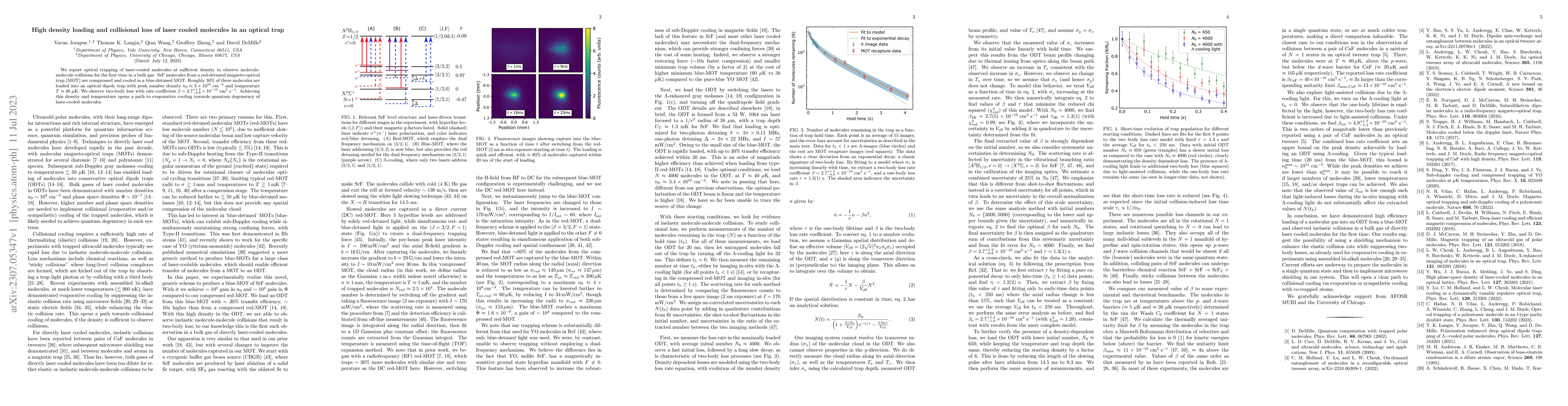 Thumbnail for High density loading and collisional loss of laser cooled molecules in
  an optical trap