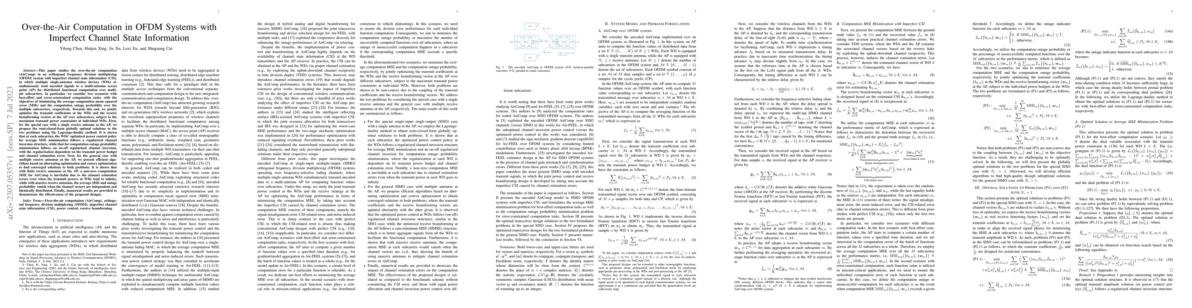 Thumbnail for Over-the-Air Computation in OFDM Systems with Imperfect Channel State
  Information